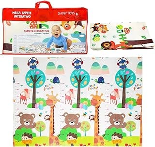 Tapete Dobrável Dupla Face de Atividades Infantil Zoo Animais 200x150x0.5 CM